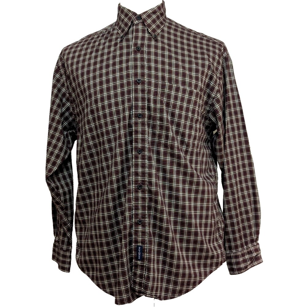 Vintage Gant USA Men's Medium Autumn Oxford Shirt Plaid Button Down Burgundy 90s